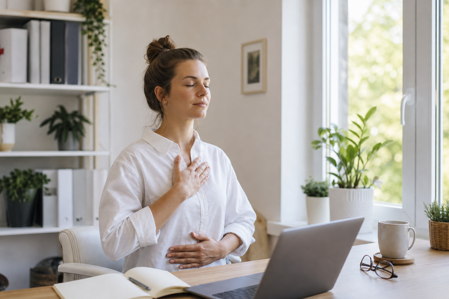 Washobio Atemfokus Übung im Homeoffice